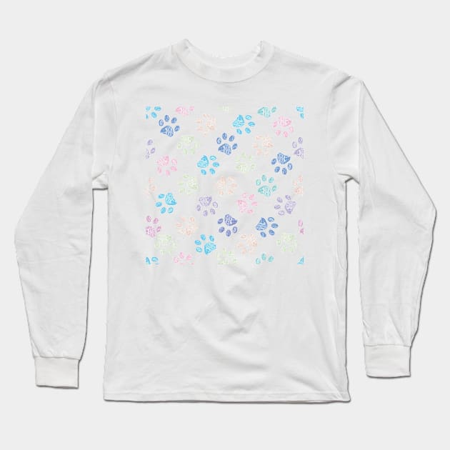 Seamless colorful doodle paw prints pattern Long Sleeve T-Shirt by GULSENGUNEL